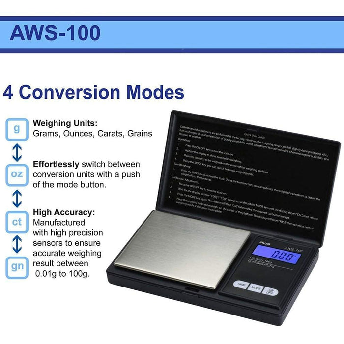 AWS Series Digital Pocket Weight Scale 100g x 0.01g, (Black)-American Weigh Scales-PriceWhack.com