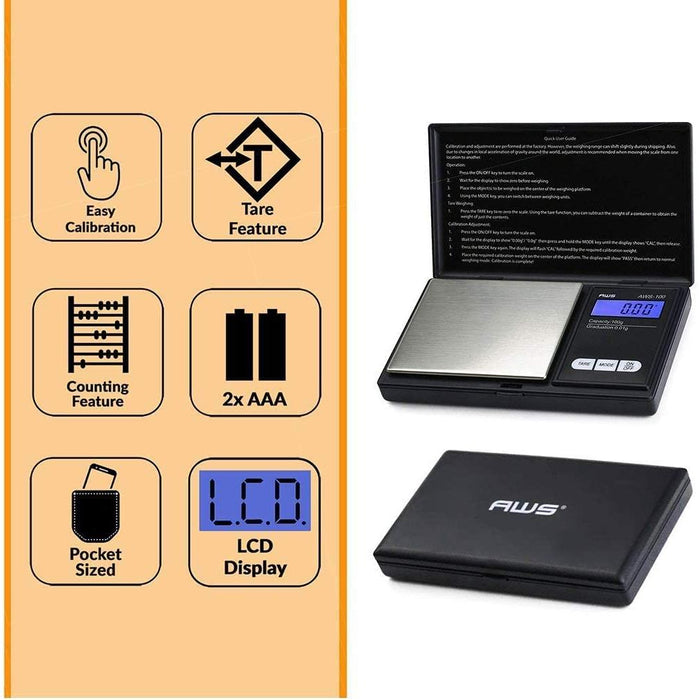 AWS Series Digital Pocket Weight Scale 100g x 0.01g, (Black)-American Weigh Scales-PriceWhack.com