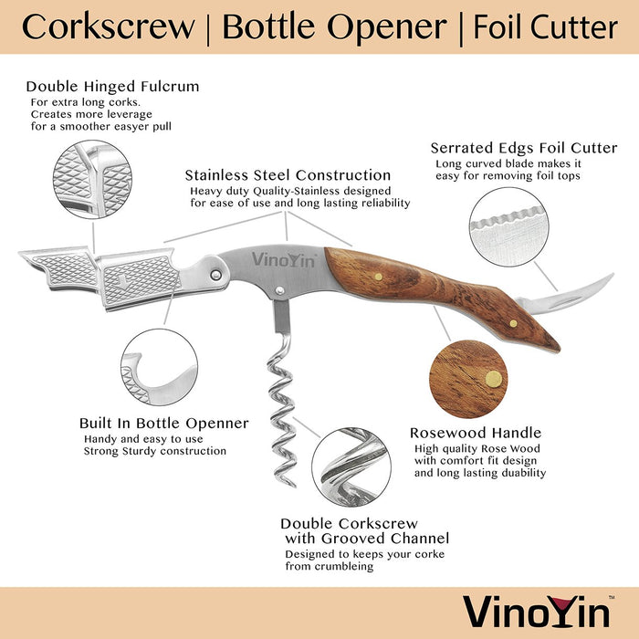 Corkscrew - Premium All-in-one Waiters Double Hinged Corkscrew by VinoYin-Vinoyin-PriceWhack.com