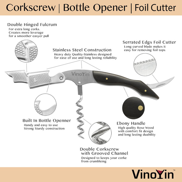 Corkscrew - Premium All-in-one Waiters Double Hinged Corkscrew by VinoYin-Vinoyin-PriceWhack.com