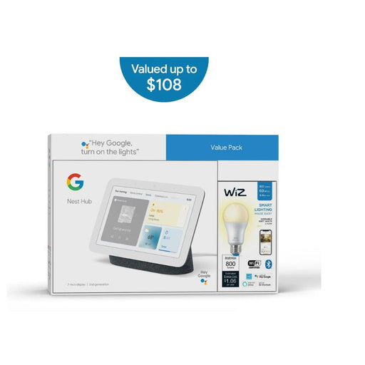 Google Home Hub (2nd Gen) with Wiz Smart LED Light Bulb - Charcoal-Google-PriceWhack.com