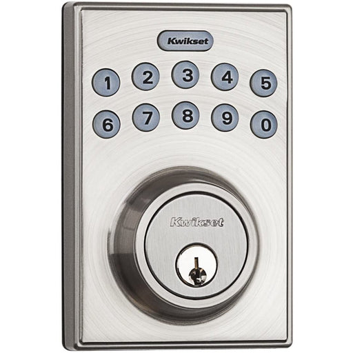 Kwikset Contemporary Electronic Keypad Single Cylinder Deadbolt with 1-Touch Motorized Locking, Satin Nickel-Kwikset-PriceWhack.com