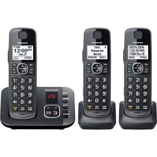 Panasonic Cordless Phone KX-TGE633M 3 Handsets - Metallic Black-Panasonic-PriceWhack.com
