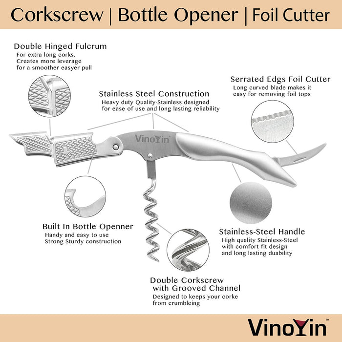 Corkscrew - Premium All-in-one Waiters Double Hinged Corkscrew by VinoYin-Vinoyin-PriceWhack.com