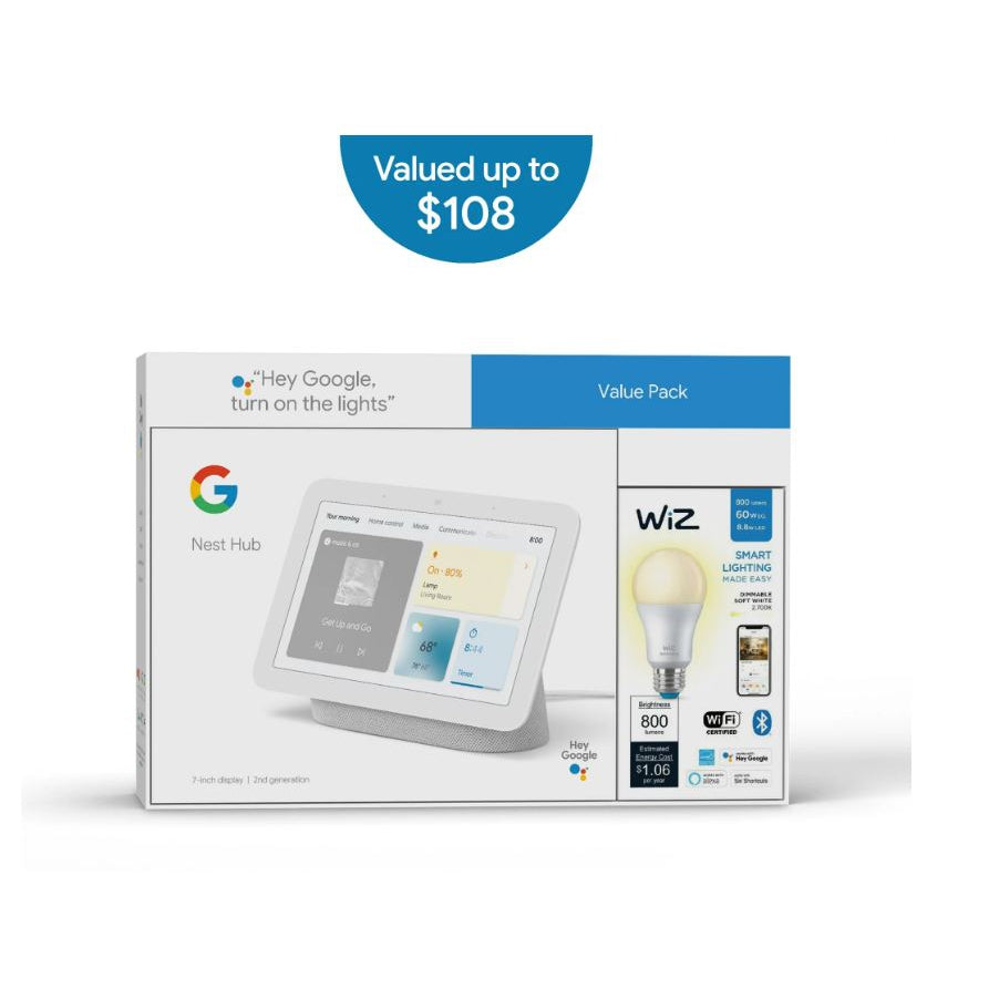 Google Home Hub (2nd Gen) with Wiz Smart LED Light Bulb - Chalk-Google-PriceWhack.com