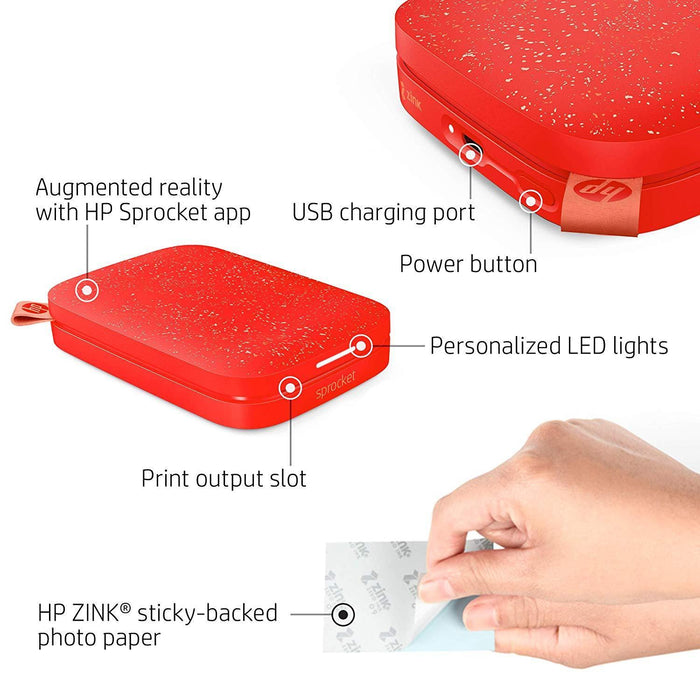 HP Sprocket Portable Photo Printer (2nd Edition) - Cherry Tomato-HP-PriceWhack.com