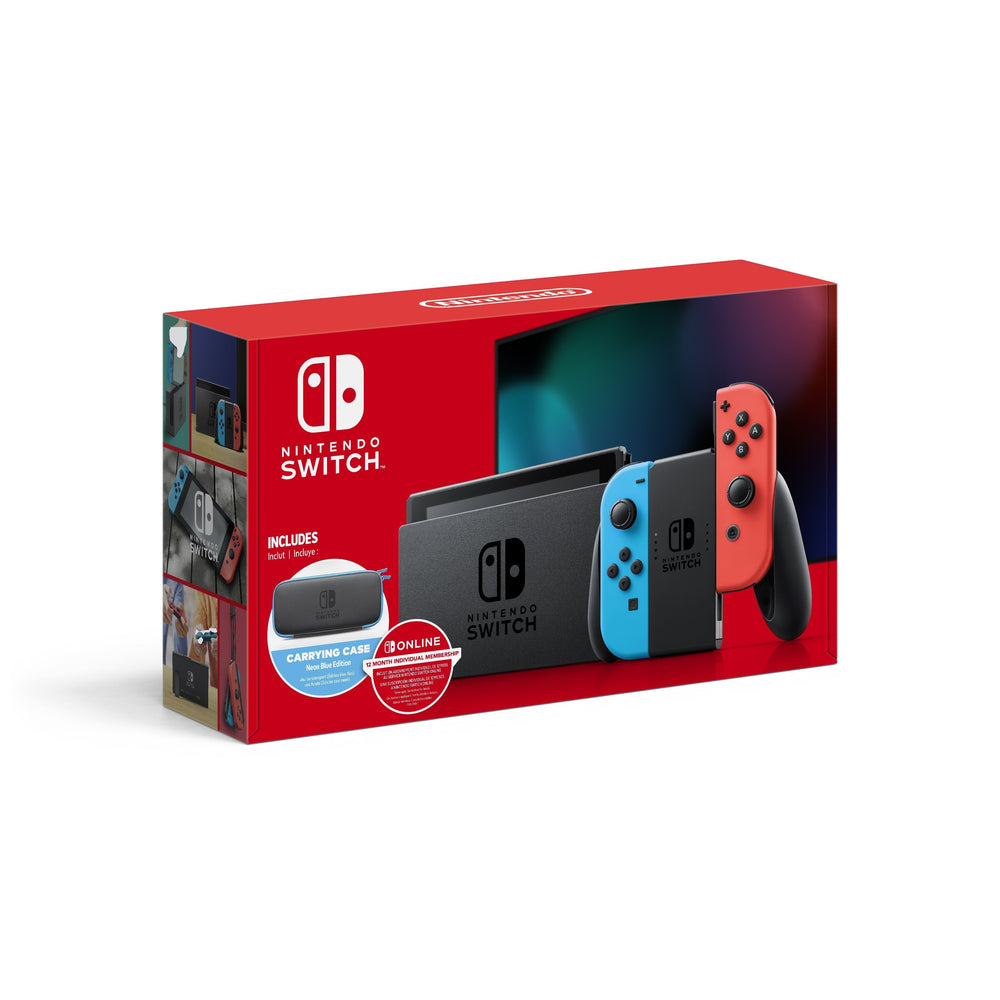 Nintendo Switch with Blue & Red Joy-Con, 12 Month Online Membership & Carrying Case-Nintendo-PriceWhack.com