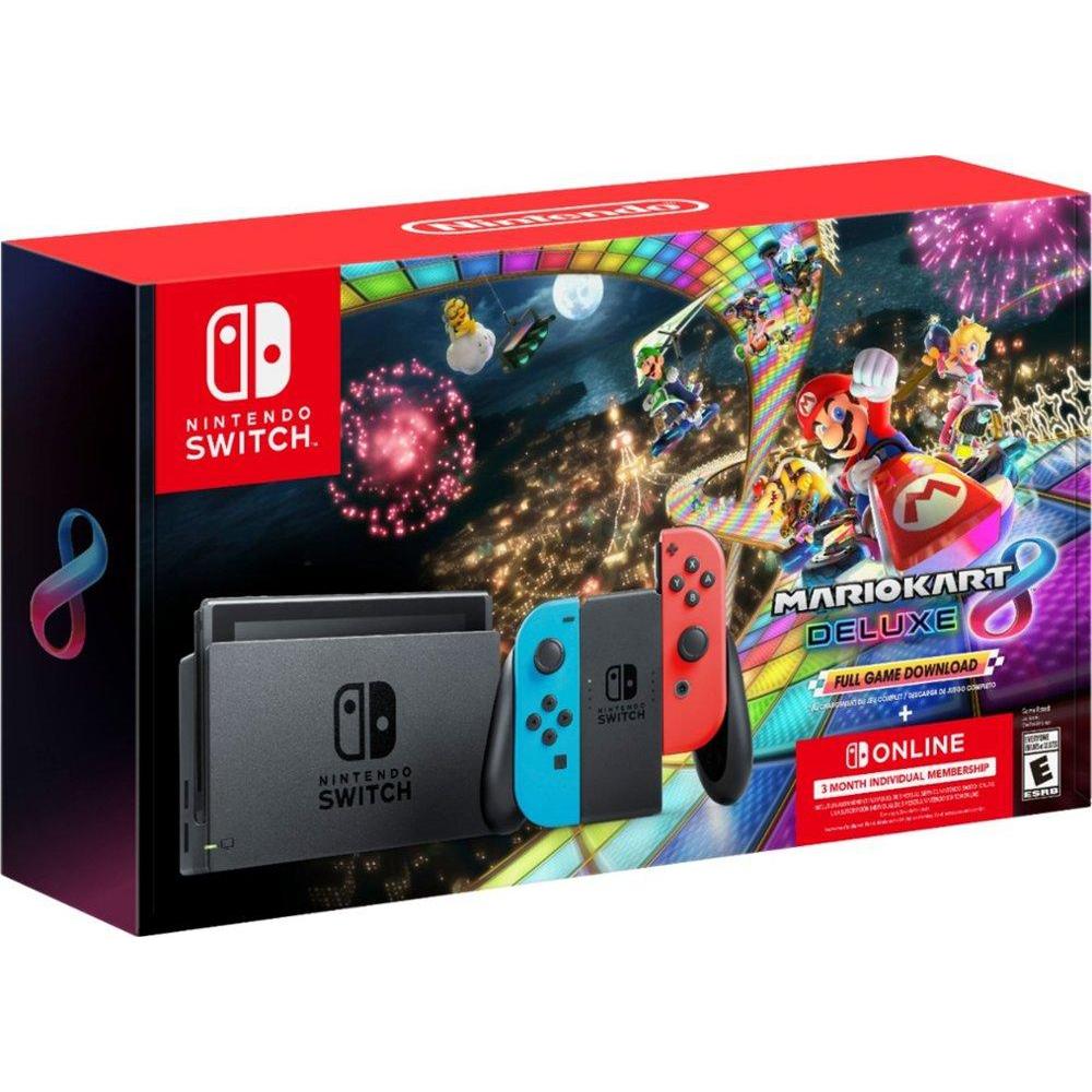 Nintendo Switch with Blue & Red Joy-Con, Mario Kart 8 Deluxe & 3 Month Membership-Nintendo-PriceWhack.com