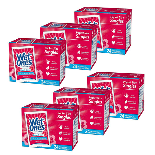 Wet Ones Antibacterial Hand Wipes Singles, 24-Count - Pack of 6-Wet Ones-PriceWhack.com